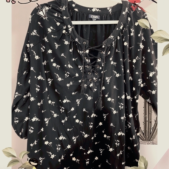 Chaps Black and White Floral Blouse - Picture 1 of 4